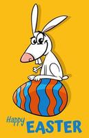 cartone animato Pasqua coniglietto con grande colorato uovo saluto carta vettore
