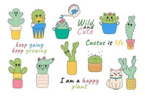 divertente kawaii cactus. cartone animato cactus vettore