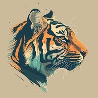 un' piatto stile illustrazione di un' tigri testa nel profilo, con un' semplice colore tavolozza e pulito Linee vettore