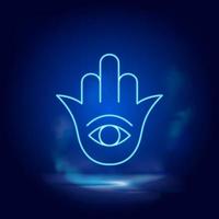 hamsa simbolo neon icona. blu Fumo effetto blu sfondo vettore