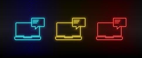 neon icona impostato video conferenza. impostato di rosso, blu, giallo neon vettore icona su buio trasparente sfondo
