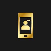 Telefono, contatto, rimuovere oro icona. vettore illustrazione di d'oro stile icona su buio sfondo