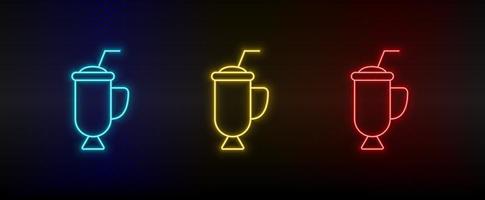 neon icona impostato cocktail, bere. impostato di rosso, blu, giallo neon vettore icona su buio sfondo