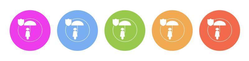 Multi colorato piatto icone su il giro sfondi. umano, assicurazione multicolore cerchio vettore icona su bianca sfondo