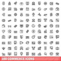 100 commercio icone impostare, schema stile vettore