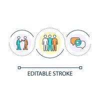 squadra incontro ciclo continuo concetto icona. opera relazione. amichevole connessione. reciproco sostegno. collettivo astratto idea magro linea illustrazione. isolato schema disegno. modificabile ictus vettore