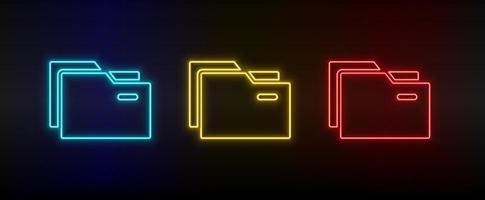 neon icona impostato cartelle. impostato di rosso, blu, giallo neon vettore icona su buio trasparente sfondo
