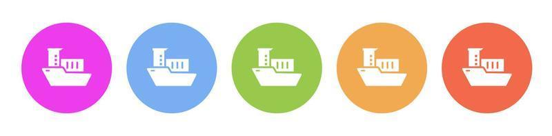 Multi colorato icona massa produzione mare nave con contenitori. pulsante bandiera il giro distintivo interfaccia per applicazione illustrazione su bianca sfondo vettore