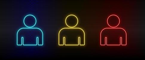 neon icona impostato avatar, utente. impostato di rosso, blu, giallo neon vettore icona su buio trasparente sfondo