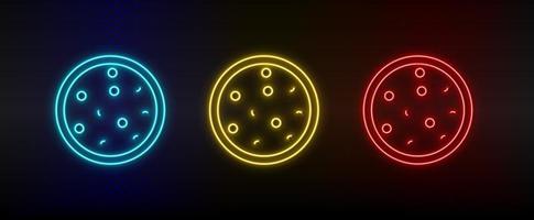 neon icona impostato Pizza. impostato di rosso, blu, giallo neon vettore icona su buio sfondo