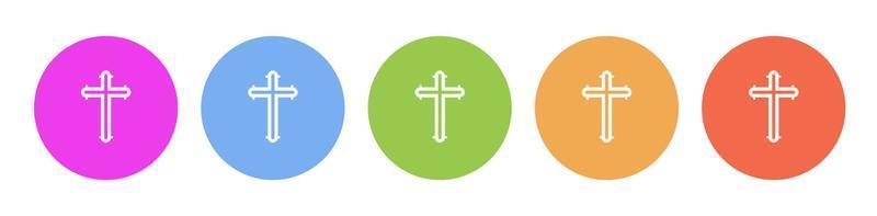 Multi colorato piatto icone su il giro sfondi. attraverso, cattolico, Gesù multicolore cerchio vettore icona su bianca sfondo