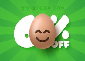banner di vendita di buona pasqua. Pasqua vendita 60 sconto modello banner con sorriso emoji marrone uova di Pasqua. illustrazione vettoriale