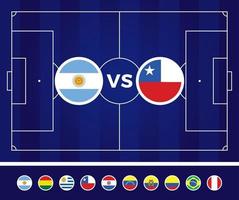 illustrazione vettoriale di sud america calcio 2021 argentina colombia. squadra nazionale contro il campo di calcio