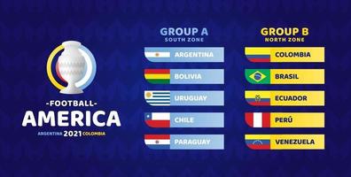 illustrazione vettoriale di sud america calcio 2021 argentina colombia. due tornei di calcio della fase finale del gruppo a e del gruppo b