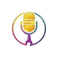 riparazione Podcast vettore logo design. chiave inglese e mic icona design.