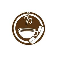 caffè chiamata vettore logo design. microtelefono e tazza icona.