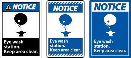 Avviso occhio lavare stazione mantenere la zona chiaro cartello vettore