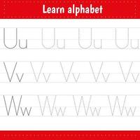 scrivendo lettere. pagina di tracciamento. foglio di pratica. foglio di lavoro per bambini. impara l'alfabeto vettore