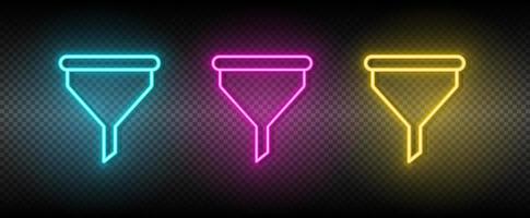 filtro vettore icona giallo, rosa, blu neon impostare. utensili vettore icona su buio trasparenza sfondo