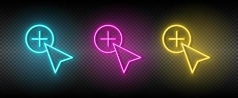 Inserisci, copia, cursore vettore icona giallo, rosa, blu neon impostare. utensili vettore icona su buio trasparenza sfondo