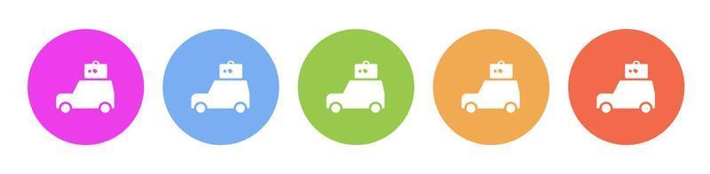 Multi colorato piatto icone su il giro sfondi. auto, macchina, assicurazione, viaggio multicolore cerchio vettore icona su bianca sfondo