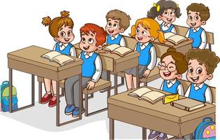 illustrazione con bambini e insegnante nel un' aula. formazione scolastica illustrazione. vettore interno. insegnante con allievi nel un' aula. primario scuola bambini. bambini ascolta per insegnante.