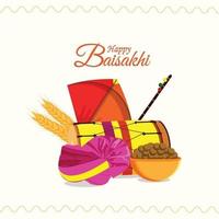 biglietto di auguri felice vaisakhi festival sikh e sfondo con elementi piatti creativi vettore