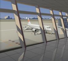 aeroporto terminale, Visualizza di il aerei e il pista di decollo. vettore. vettore