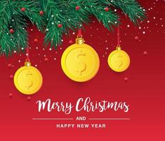 Natale albero ramo con decorativo oro dollaro simbolo. dollaro cartello come Natale fronzolo sospeso su pino ramoscello