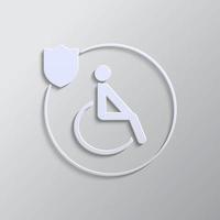 umano, assicurazione, Salute, Disabilitato, icona, vettore, assicurabile, fusibile carta stile. grigio colore vettore sfondo- carta stile vettore icona. su bianca sfondo