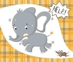 divertente elefante paura con topi, vettore cartone animato illustrazione