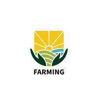 sole azienda agricola campo, estate agricoltura raccogliere logo design vettore