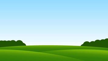 paesaggio cartone animato scena con verde campo e blu cielo vettore