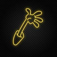 mano, braccio cartone animato neon icona. giallo neon vettore icona. vettore buio sfondo