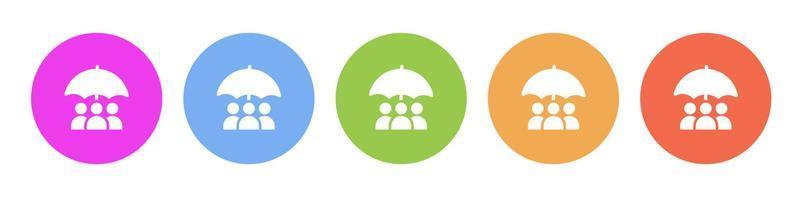 Multi colorato piatto icone su il giro sfondi. attività commerciale, dipendente, gruppo, assicurazione multicolore cerchio vettore icona su bianca sfondo