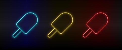 neon icona impostato ghiaccio crema. impostato di rosso, blu, giallo neon vettore icona su buio sfondo