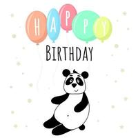 contento compleanno bambino carta con panda e palloncini vettore