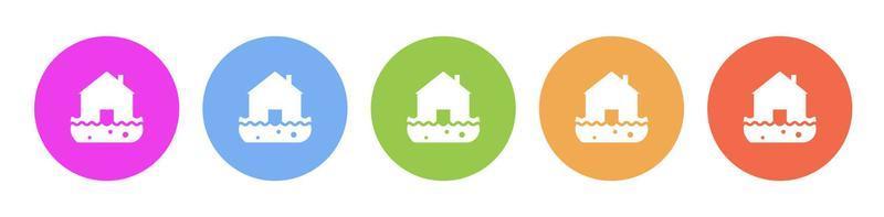 Multi colorato piatto icone su il giro sfondi. fuoco, casa, Casa, assicurazione, alluvione acqua multicolore cerchio vettore icona su bianca sfondo