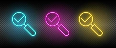 Selezionare, Ingrandisci vettore icona giallo, rosa, blu neon impostare. utensili vettore icona su buio trasparenza sfondo
