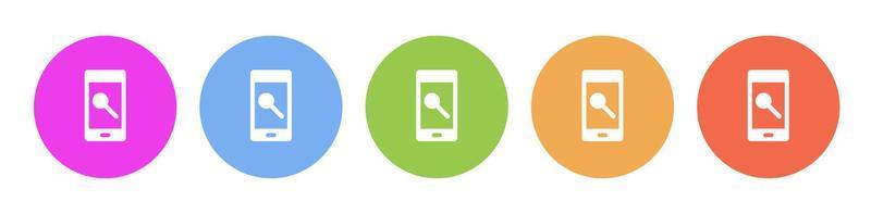 Multi colorato icona Telefono ricerca. pulsante bandiera il giro distintivo interfaccia per applicazione illustrazione su bianca sfondo vettore