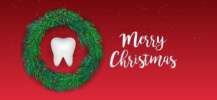 Natale dente e contento anno celebrare con Natale albero. dentale cura concetto. illustrazione vettore sfondo. dente Natale albero. vettore dentale contento nuovo anno e Natale carta.