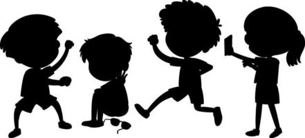 set di bambini silhouette personaggio dei cartoni animati vettore