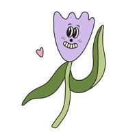 divertente fiore retrò Vintage ▾ cartone animato personaggio illustrazione. carino hippie smiley fiore, camomilla. vettore