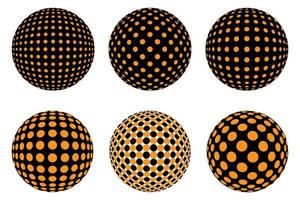 impostato di decorativo tratteggiata sfere isolato. 3d stile astratto palle con cerchio modelli. vettore illustrazione
