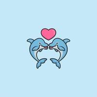 delfini carino cuore logo design vettore