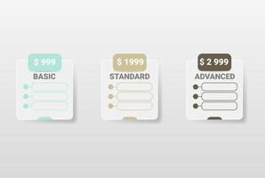 Prodotto confronto tavolo. prezzo tavolo concetto. collezione di prezzi piani per siti web e applicazioni. prezzi o sottoscrizione Piano ragnatela elementi. vettore