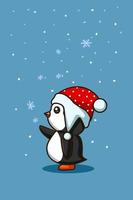 un bambino piccolo pinguino con cristalli di ghiaccio nel Natale vettore