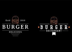 Vintage ▾ hamburger logo design modello. linea arte hamburger logo vettore