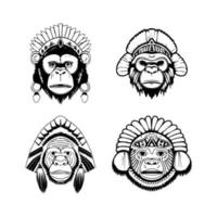 carino kawaii gorilla testa indossare indiano capo Accessori collezione impostato mano disegnato illustrazione vettore