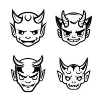 carino kawaii hannya maschera collezione impostato mano disegnato linea arte illustrazione vettore